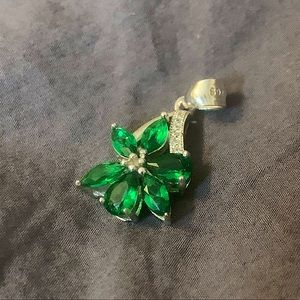 Stamped 925 sterling pendant with green and white stones